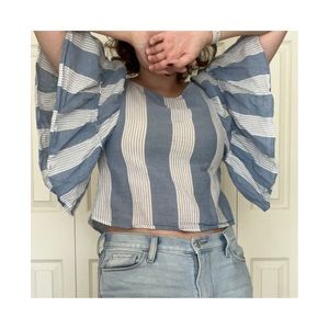 American Eagle Striped Angel-Sleeved Blouse